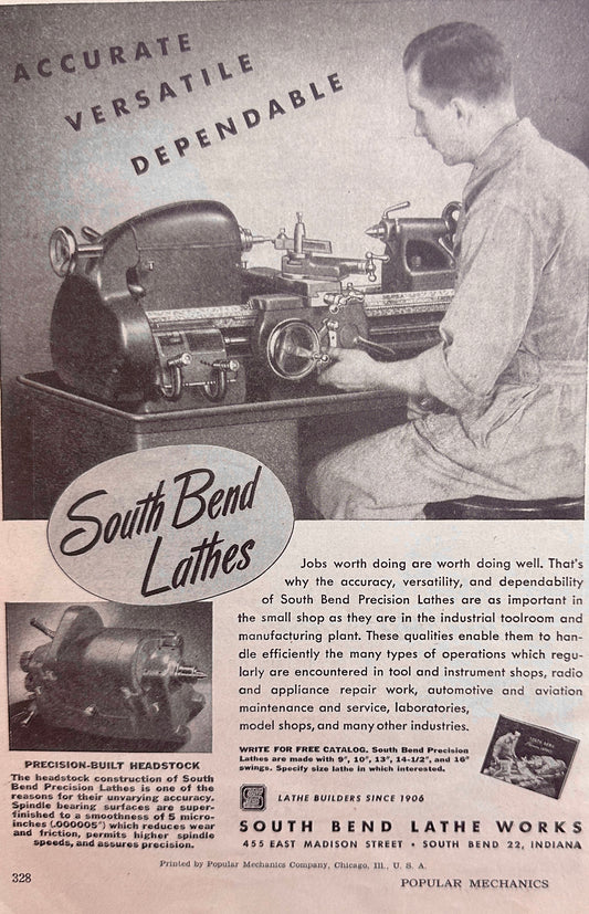 1946 South Bend Lather Vintage Ad #N1108