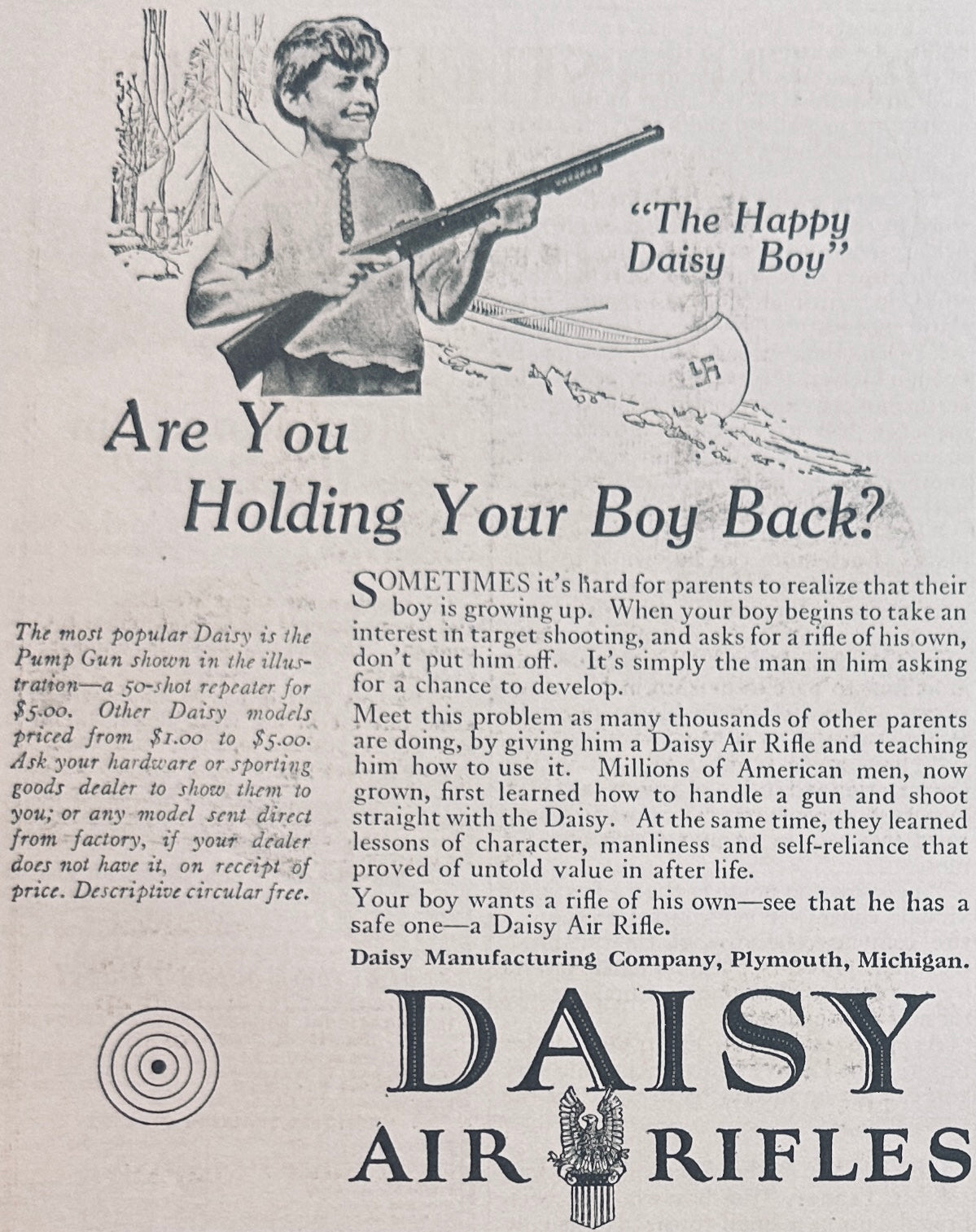 1924 Daisy Air Rifle Are You Holding Your Boy Back? Ad #N1124