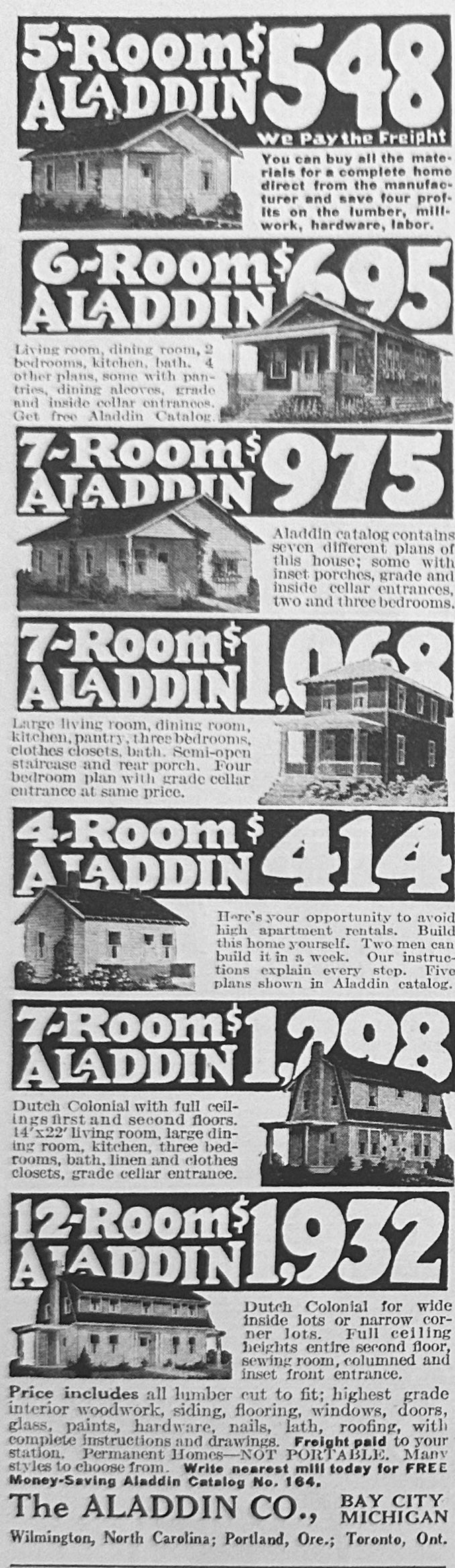 1924 Aladdin PreFab Homes 7 Models Shown Ad #N1125