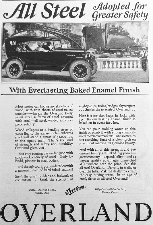 1924 All-Steel Body with Baked Enamel Finish - Overland Touring Car Ad #N1118