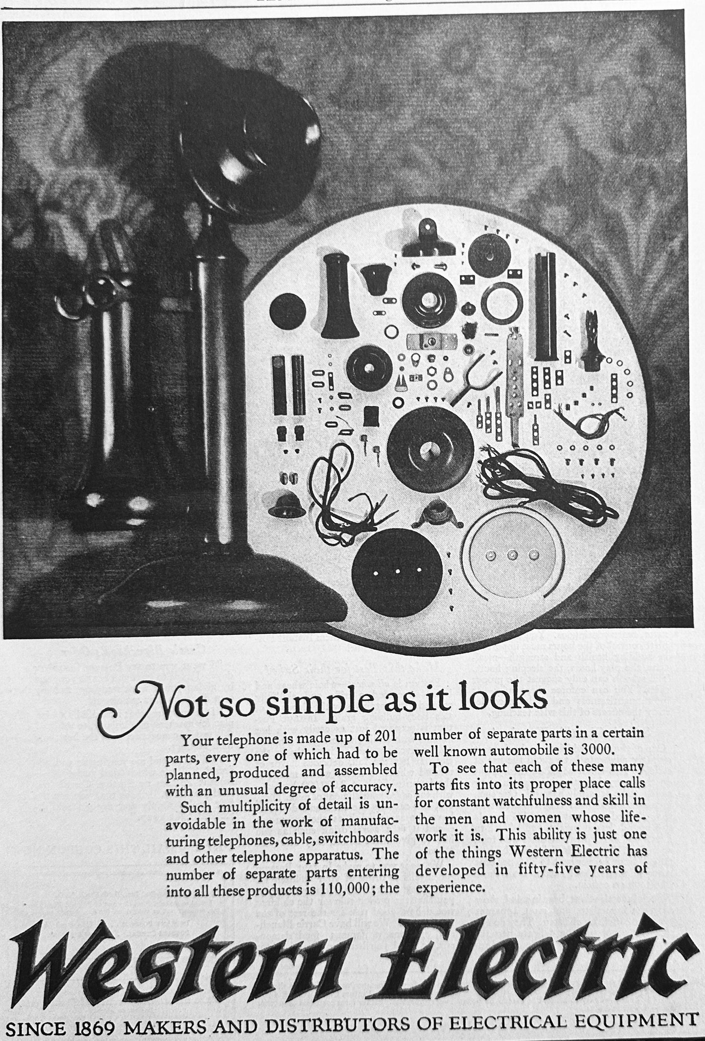 1924 Western Electric CandleStick Phone - 201 Parts Per Phone Ad #N1117