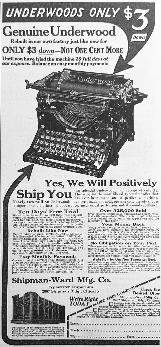 1924 Underwood Standard Typewrite No. 5 Vintage Ad #N1116
