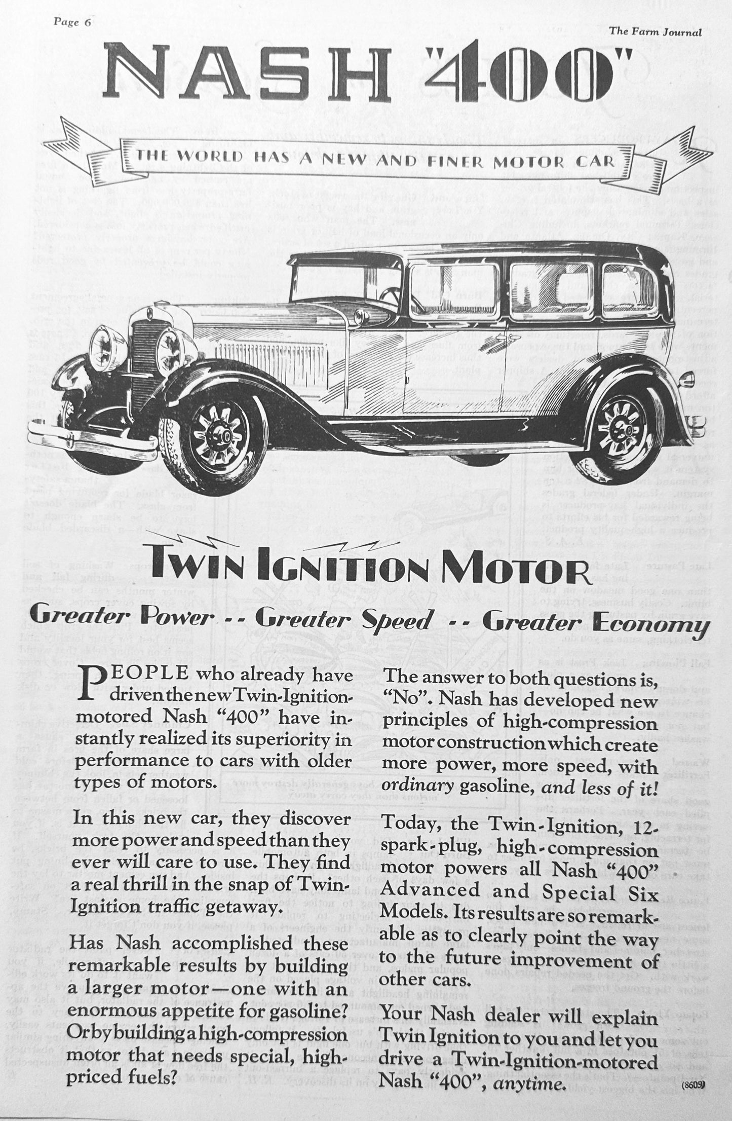1928 Nash "400" Twin Ignition Motor Vintage Ad #1482