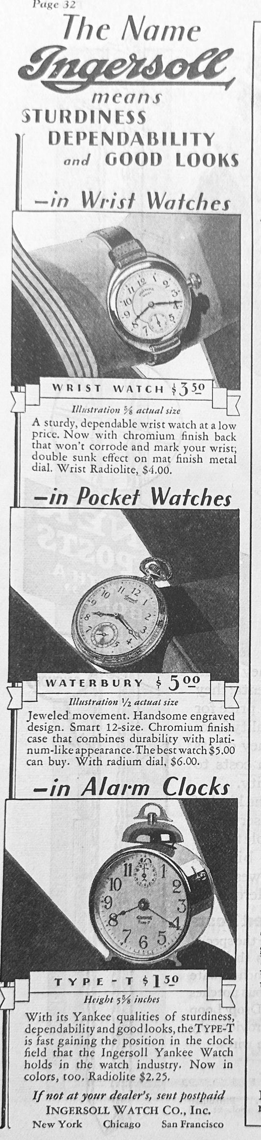 1928 Ingersoll Watches & Clocks Ad #1483
