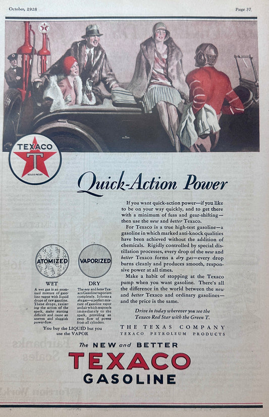 1928 Texaco Gasoline - Quick-Action Power Ad #1485