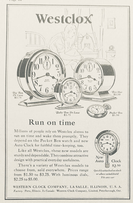 1928 Westclox Clock Models Big Ben, Baby Ben, Ben Hur Ad#N1131