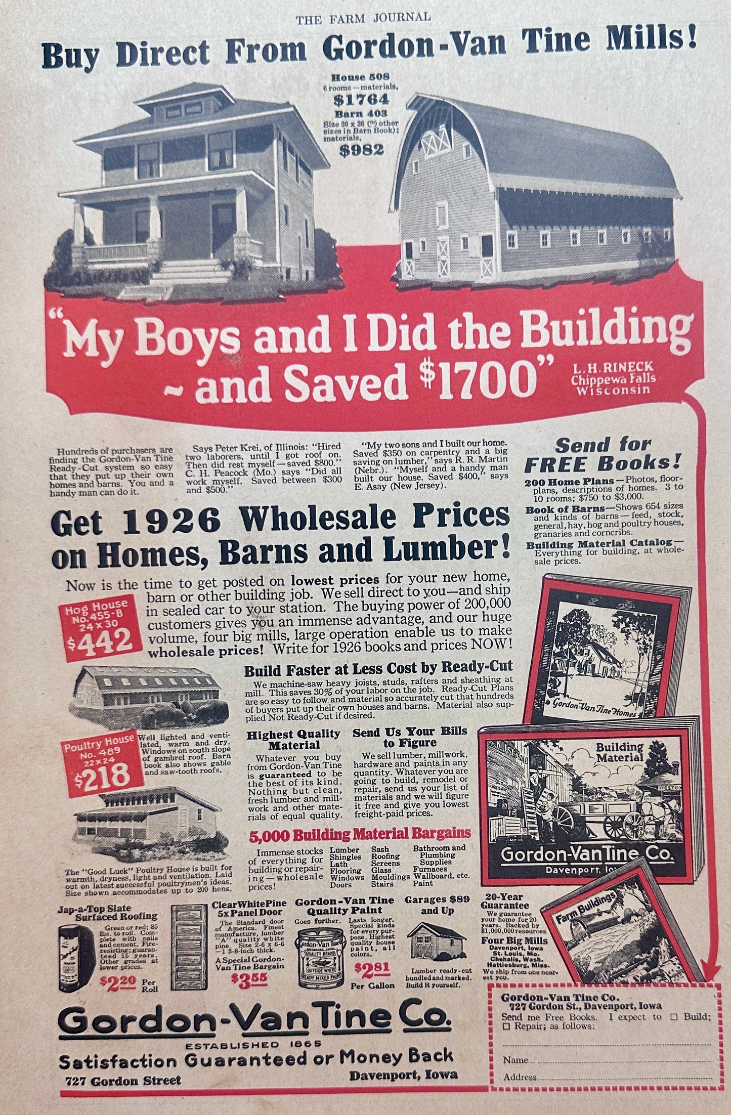 1926 Rare Full Page Gordon Van Tine Mills Vintage Ad #1494
