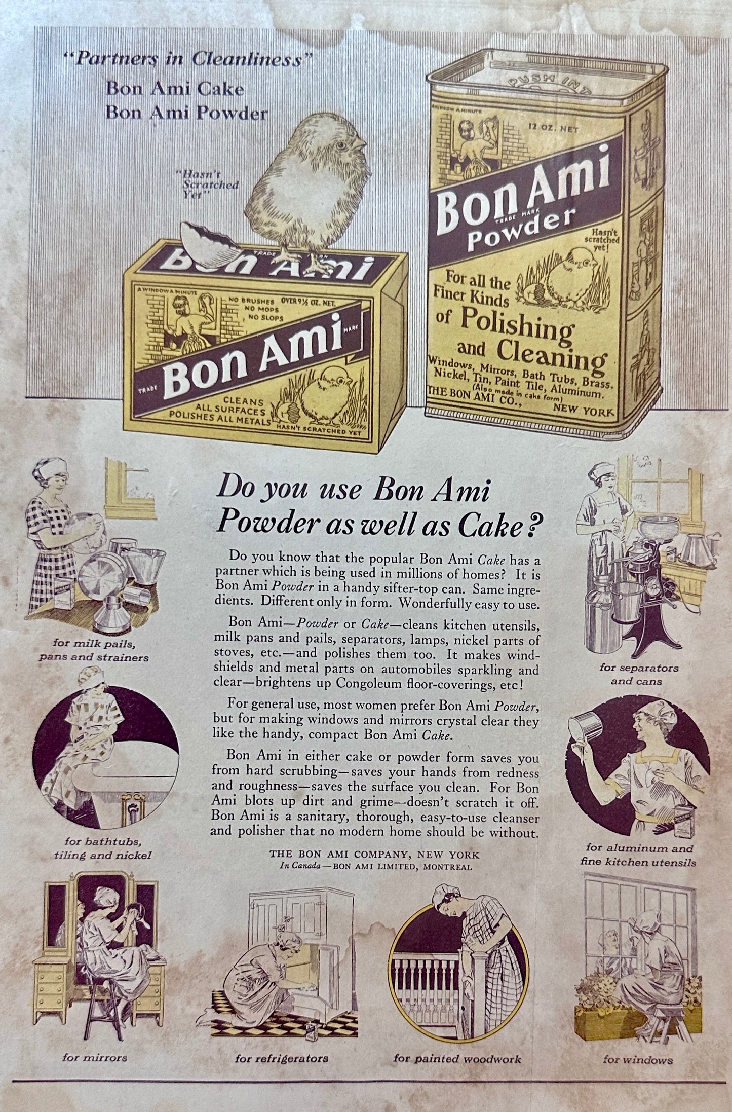1926 Bon Ami Cleanser Early Ad Nice Aged Patina Ad #1495