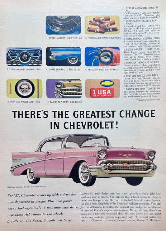 1957 Chevrolet Bel Air Sport Coupe - Greatest Change in Chevrolet Ad #A347
