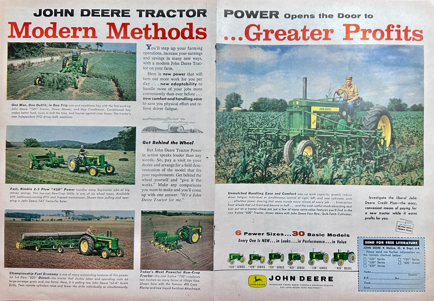 1957 (2-Page) John Deere Tractor Ad 6 Models Shown Ad# N1135