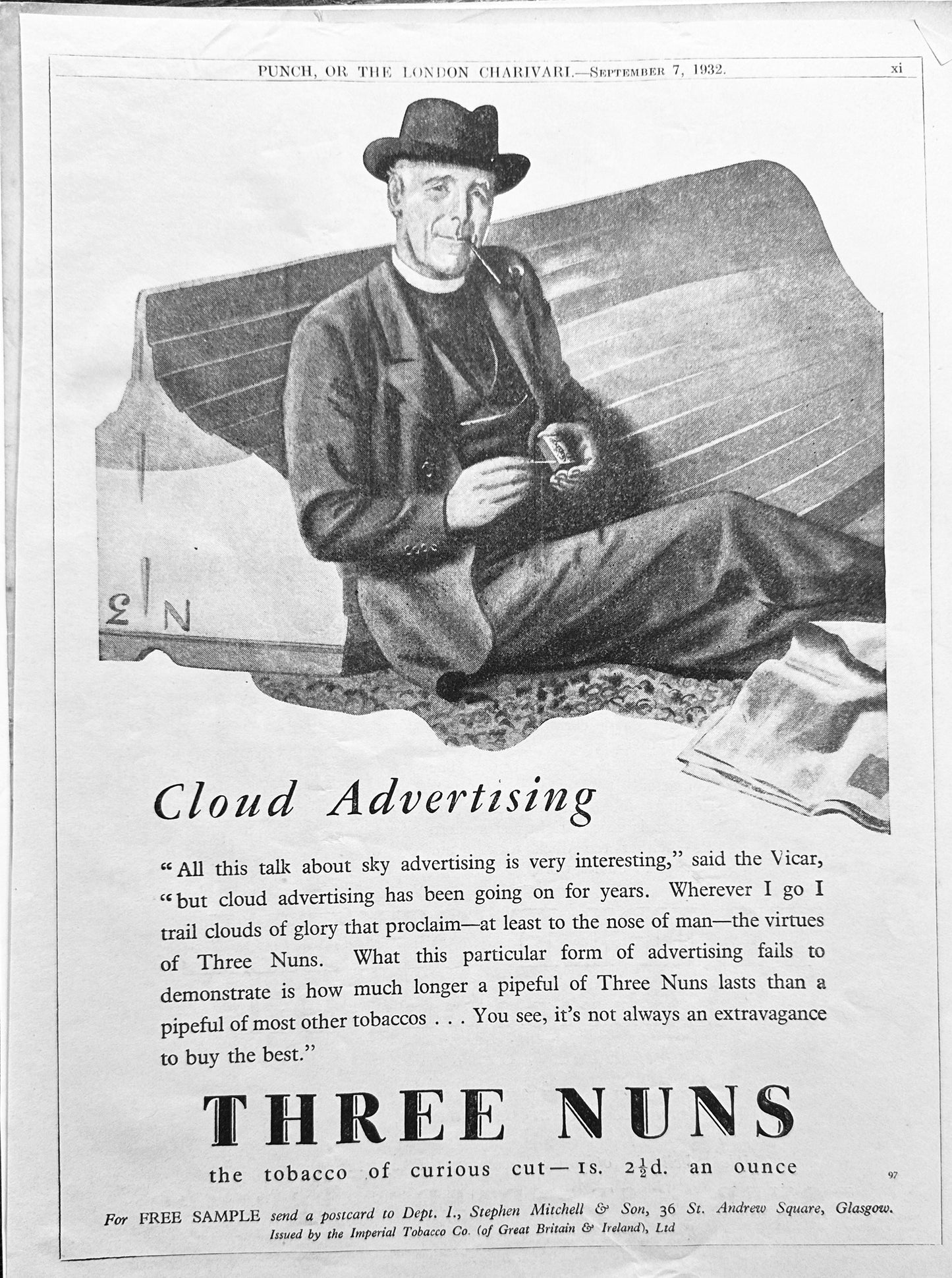 1932 Three Nuns Smoking Tobacco & Cloud Advertising Ad #N1141