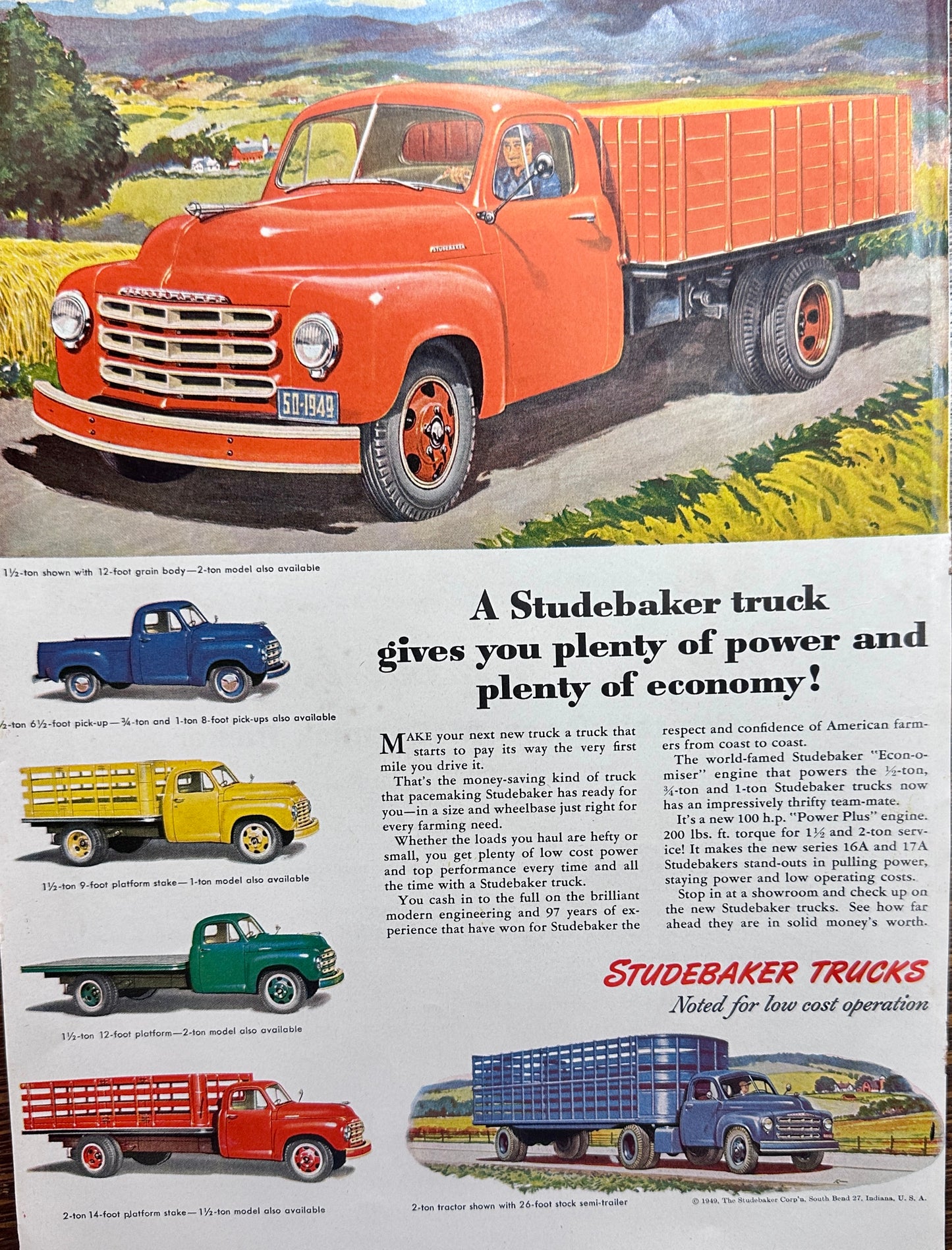 1949 Colorful Studebaker Farm Trucks 6 Styles Shown Ad #1508