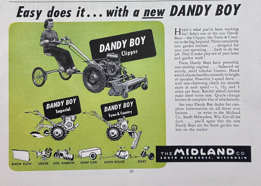1949 Midland Co So. Milwaukee Tractor Co - Dandy Boy Garden Tractor Ad #1503