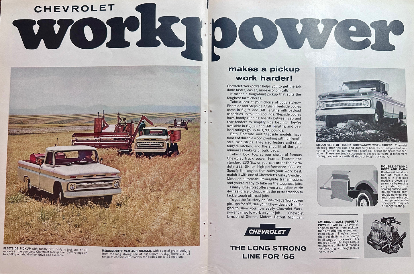 1965 Centerfold Magazine Ad for Chevrolet Fleetside Pickup AD #1531