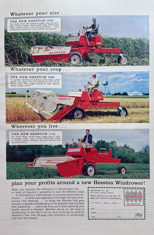1965 Hesston Windrower Farm Equipment Vintage Ad #1529