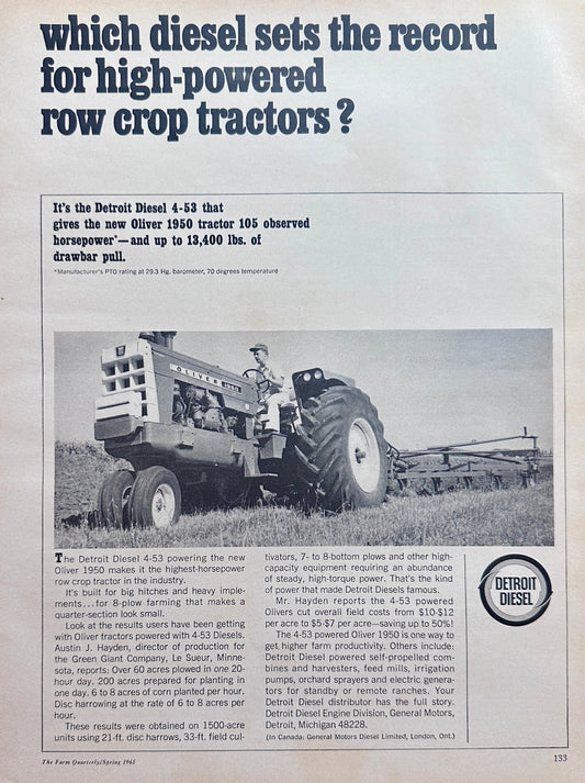 1965 Detroit Diesel 4-54 on the Oliver 1950 Tractor Vintage Ad #1515