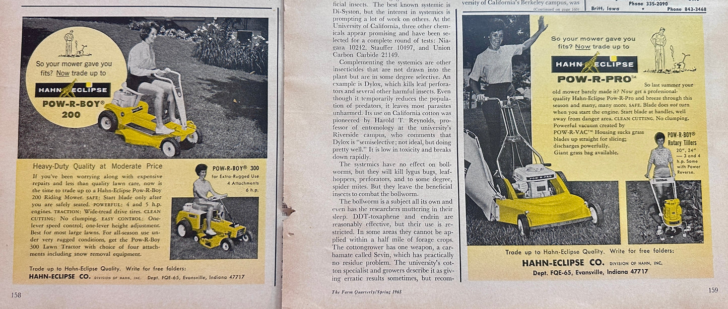 1965 Hahn-Eclipse Lawn Mowers POW-R-BOY & POW-R-PRO Vintage Ad #1510