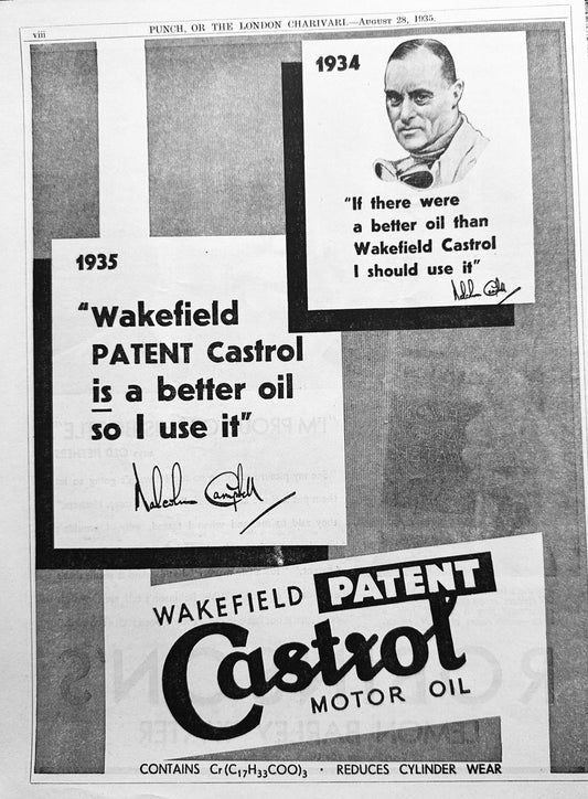 1935 Wakefield Patent Castrol Motor Oil - British Ad #N1190