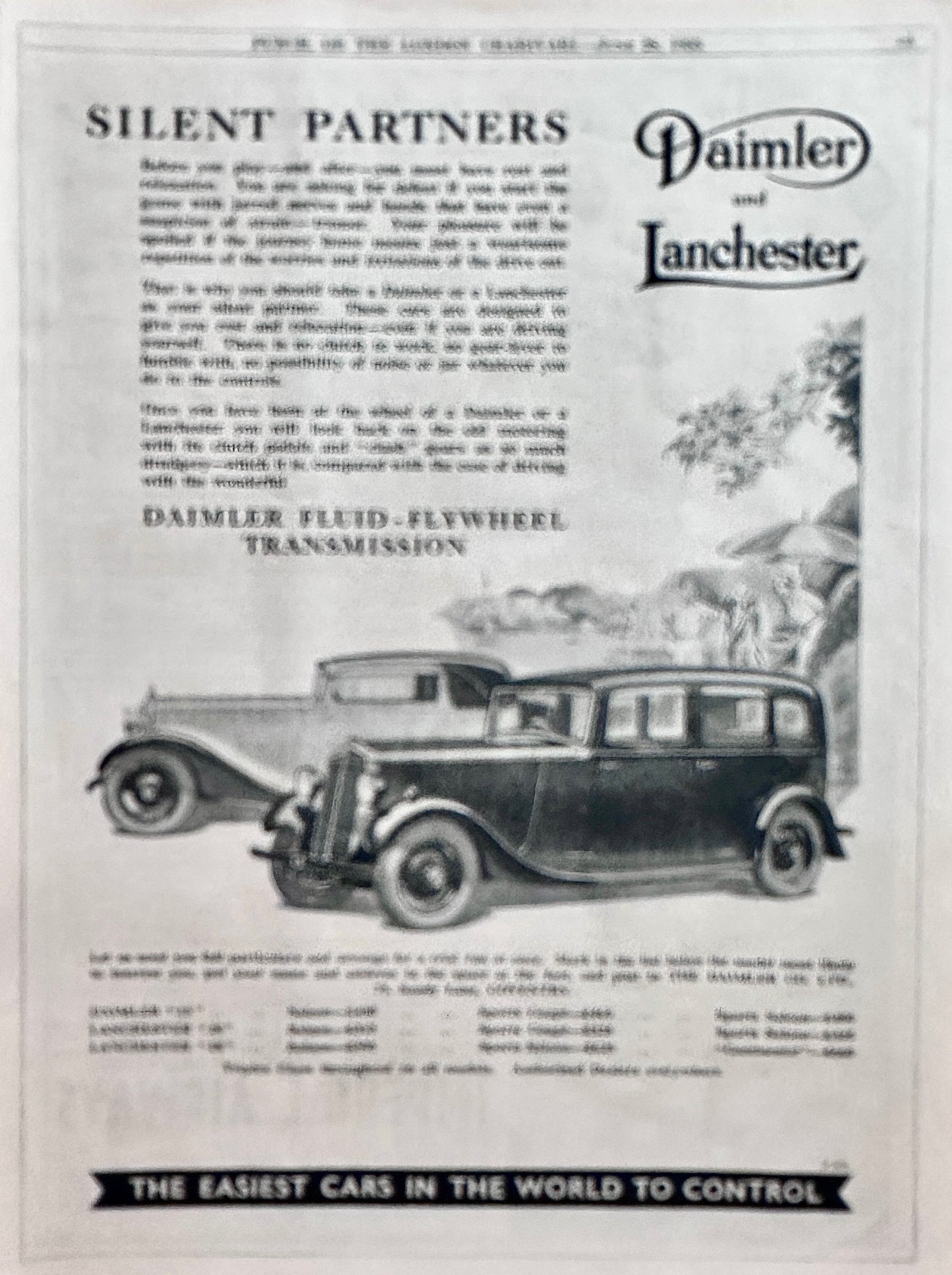 1933 Daimler & Lanchester - Silent Partners - British Ad #N1188
