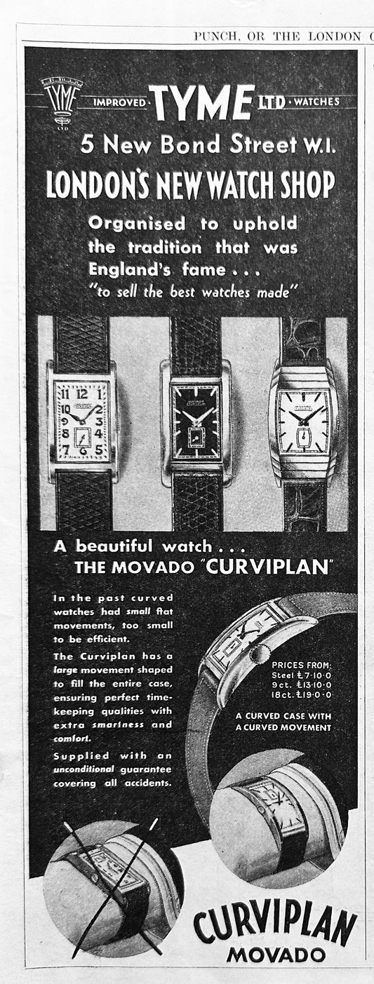 1933 Movado Curviplan - Curved Case With a Curved Movement Ad #N1185
