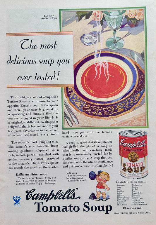 Masterpiece Ad of Yesteryear - 1933 - Campbell's Tomato Soup N1182