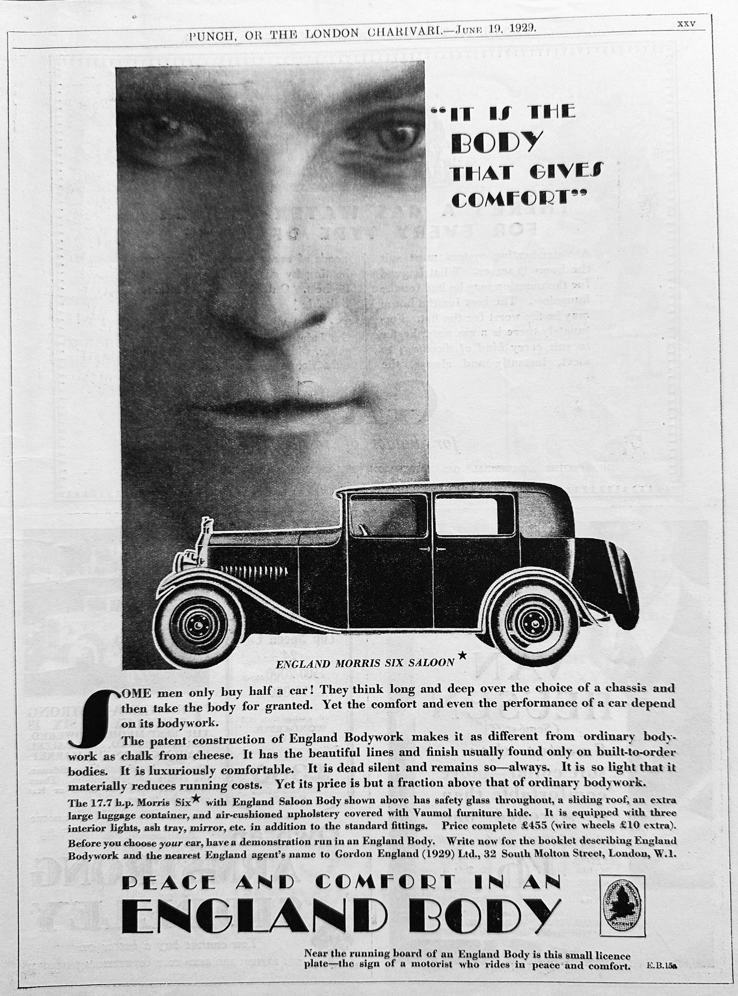 1929 Morris Six Saloon - England - Vintage Ad #A368