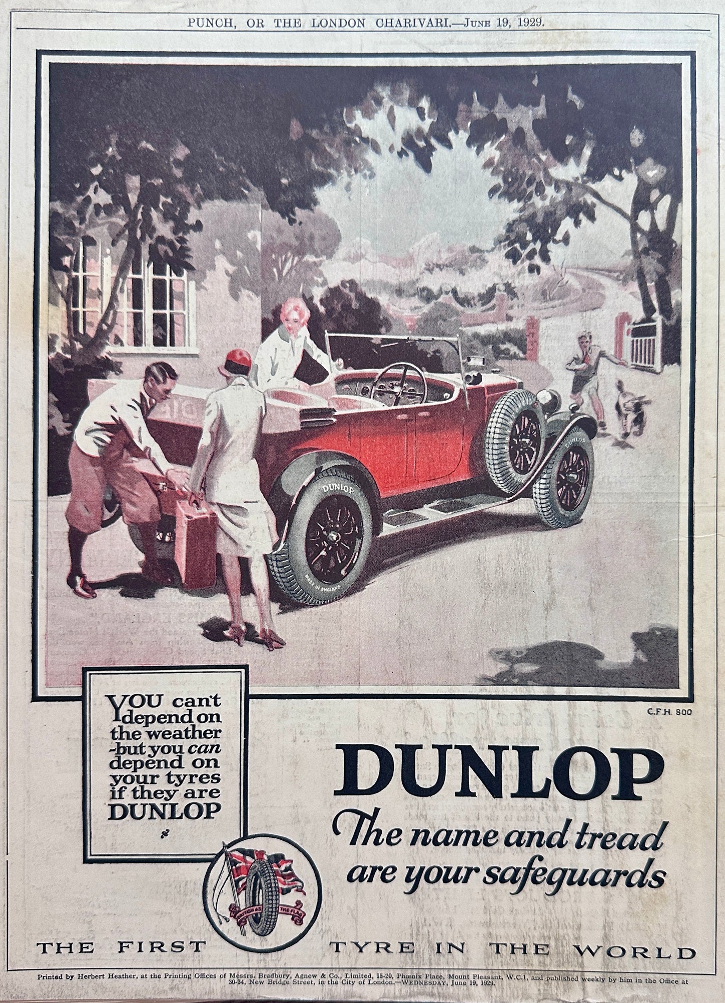1929 Dunlop Tyres The Name & Tread are your Safeguards Ad #A370