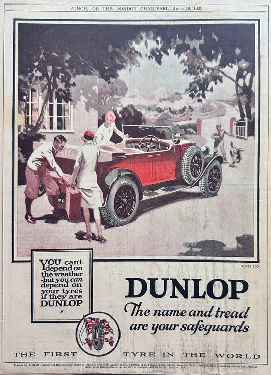 1929 Dunlop Tyres The Name & Tread are your Safeguards Ad #A370