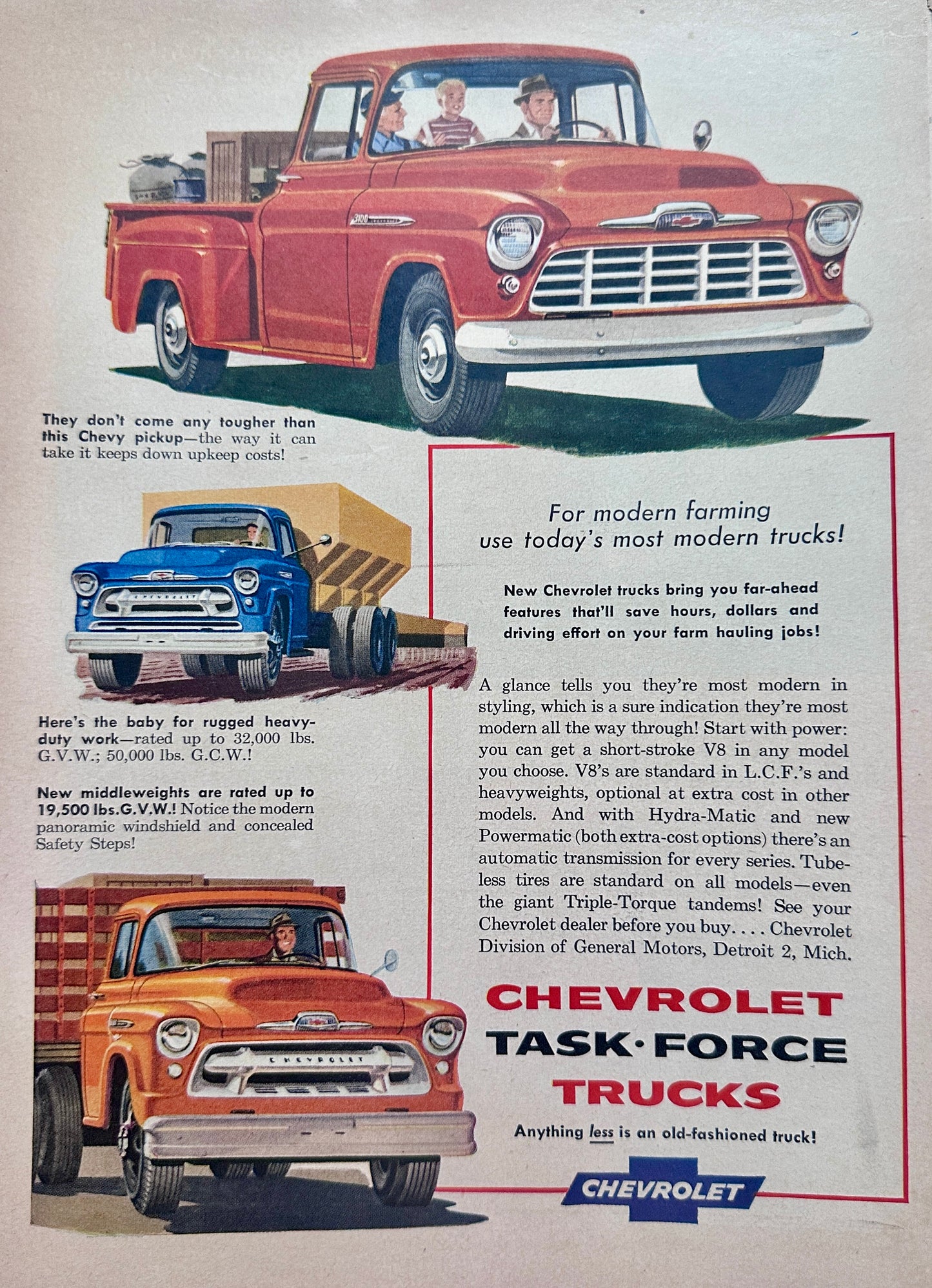 1956 Chevrolet Task Force Trucks For Modern Farming Ad #A360
