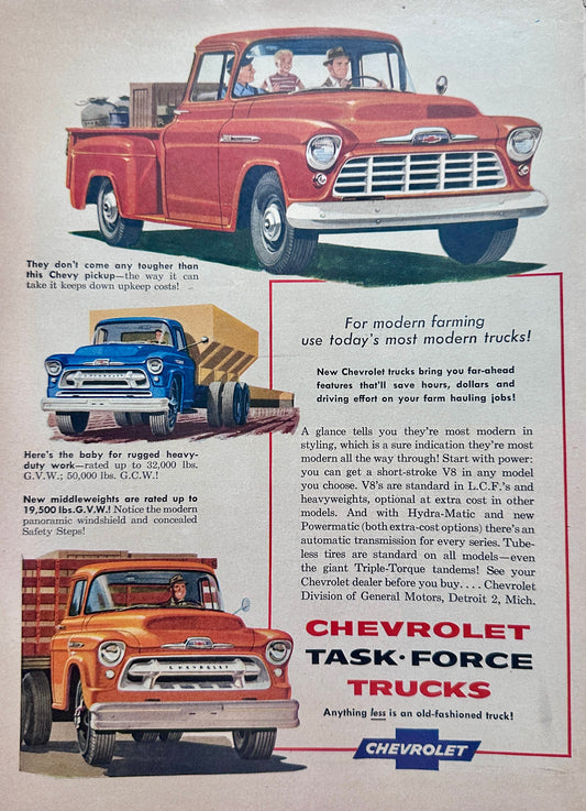 1956 Chevrolet Task Force Trucks For Modern Farming Ad #A360