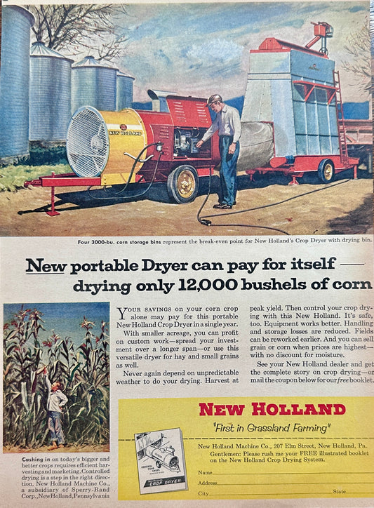 1956 New Holland Portable Grain Dryer Can Pay For Itself Ad #N1149