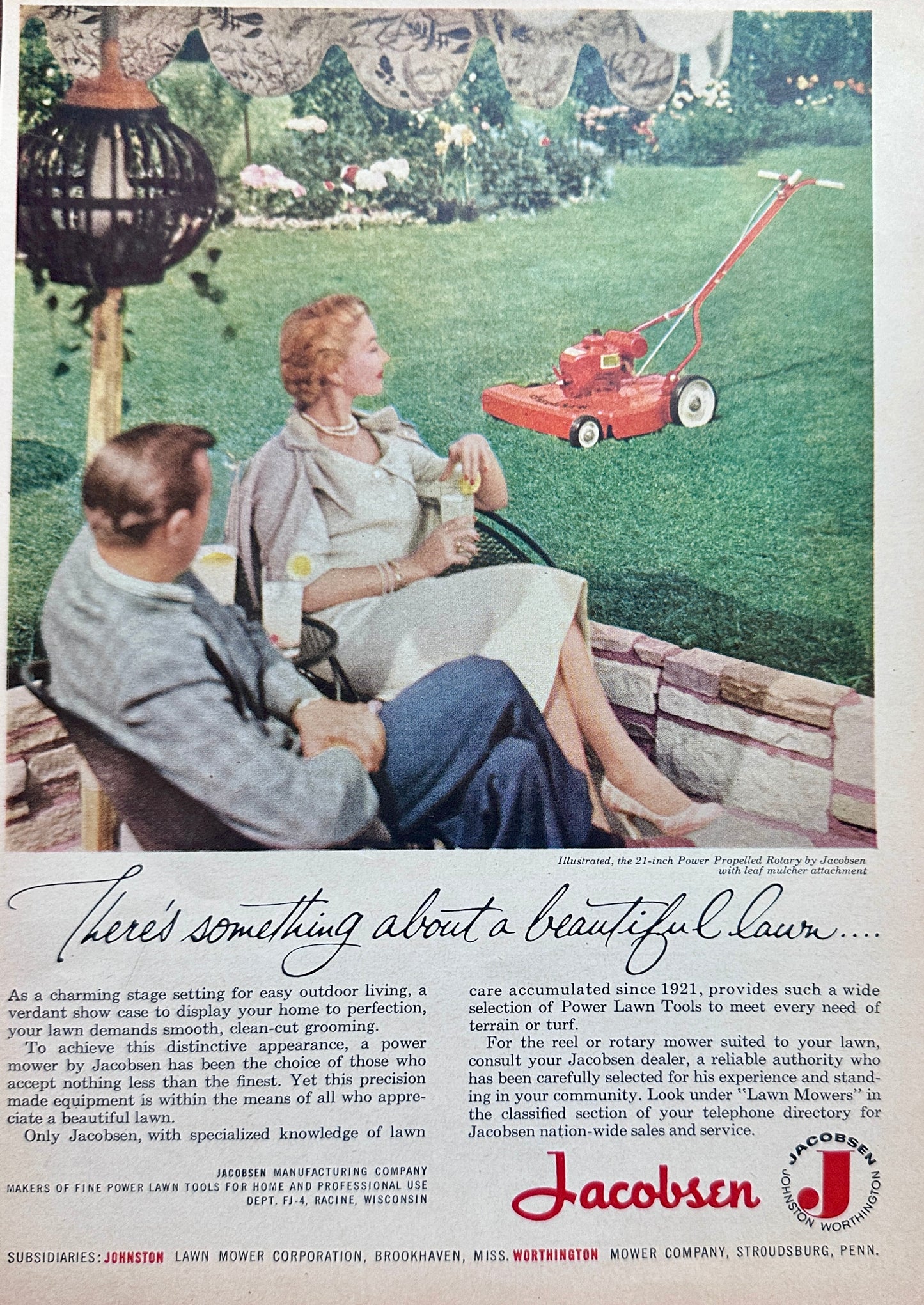 1956 Jacobsen Lawn Mower - Johnston - Worthington Vintage Ad #N1126