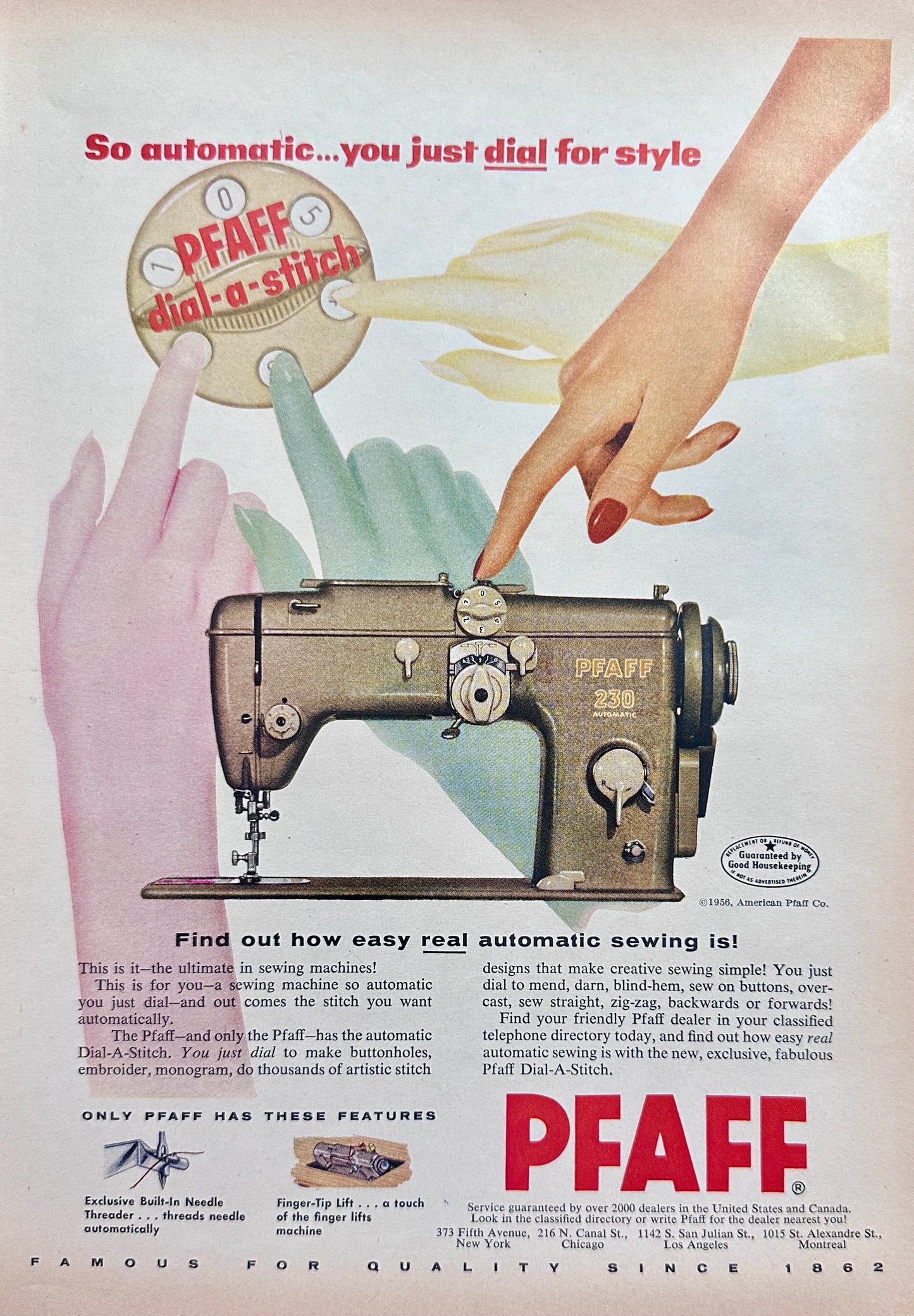 1956 PFAFF Dial-A-Stitch Sewing Machine Vintage Ad #N1152