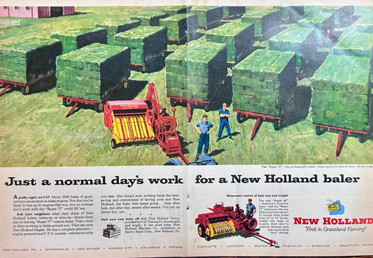 1956 New Holland Hay Baler Magazine Centerfold Vintage AD #N1153