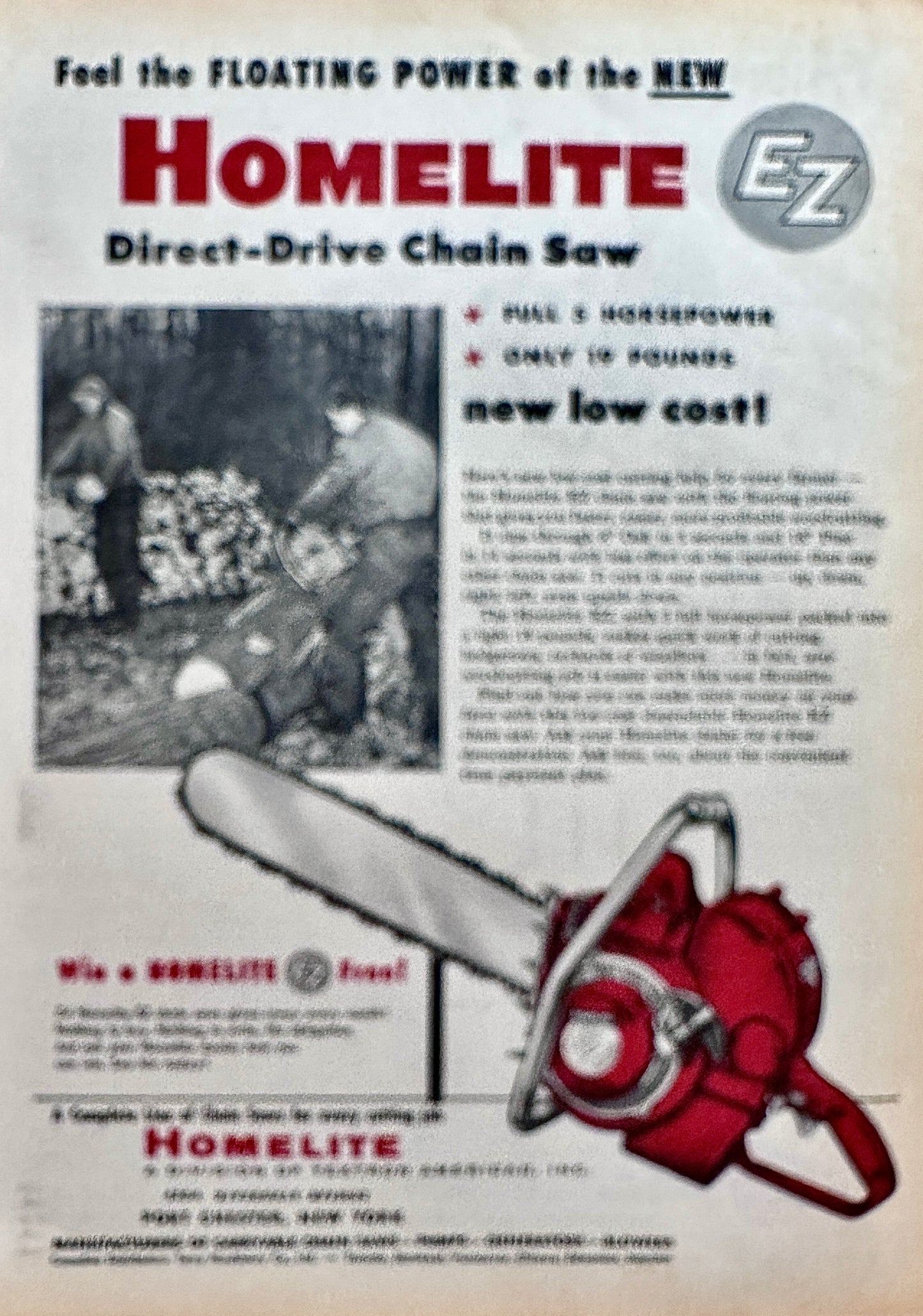 1956 Homelite EZ Direct Drive Chain Saw Vintage Ad #N1154