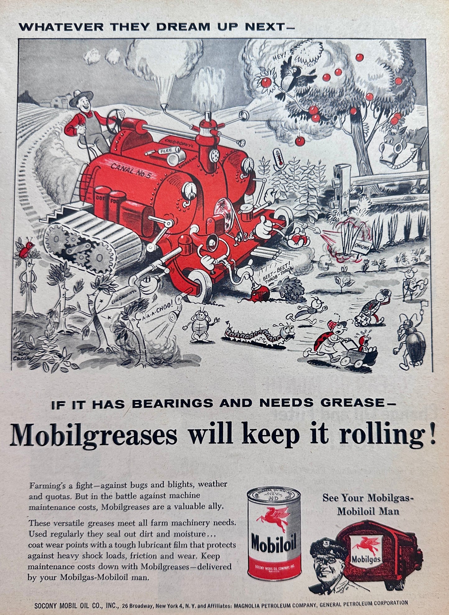 1956 Mobilgas-Mobiloil lubricates Canal No.5 Implement Vintage Ad #N1160