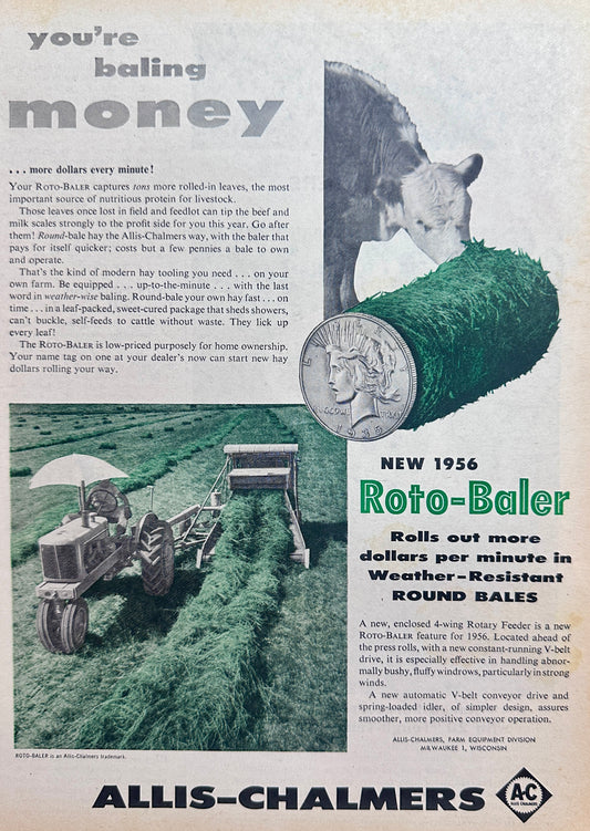 1956 New Allis-Chalmers Roto Baler Round Baler Vintage Ad #N1158