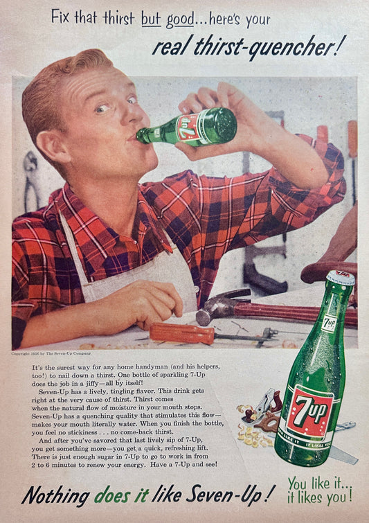 1956 Vintage 7-UP Soda Ad - Is that Bottle Way too Small? Ad #N1164