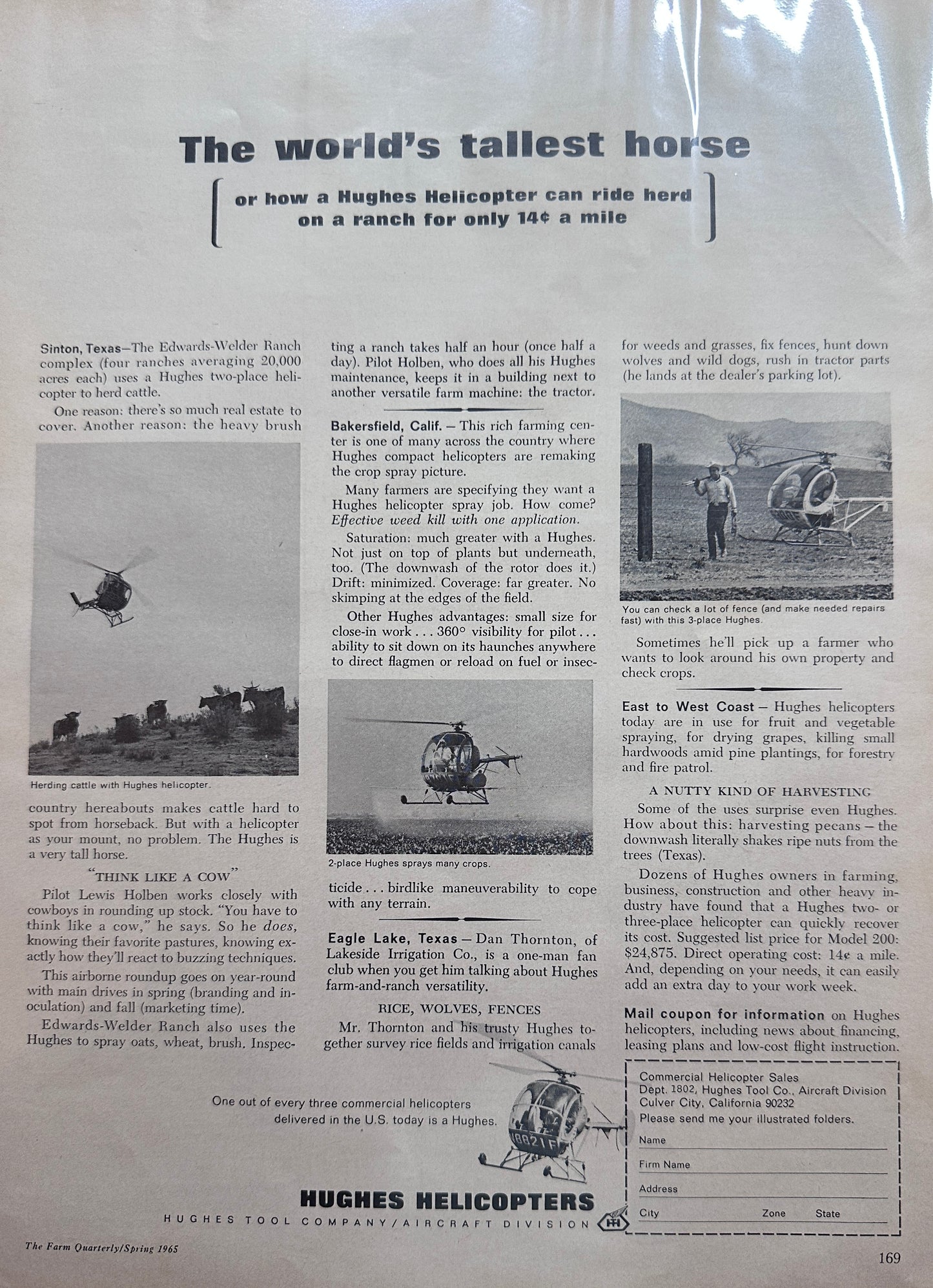 1965 Hughes Helicopter - The World's Tallest Horse Ad #1534