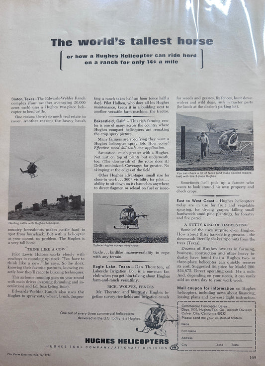 1965 Hughes Helicopter - The World's Tallest Horse Ad #1534