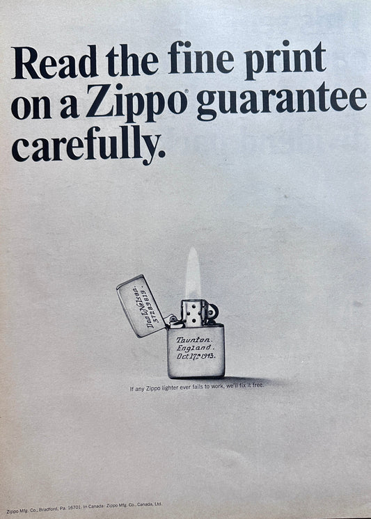 1963 Zippo Lighter Lifetime Guarantee - 1943 Lighter Featured - Ad #1539