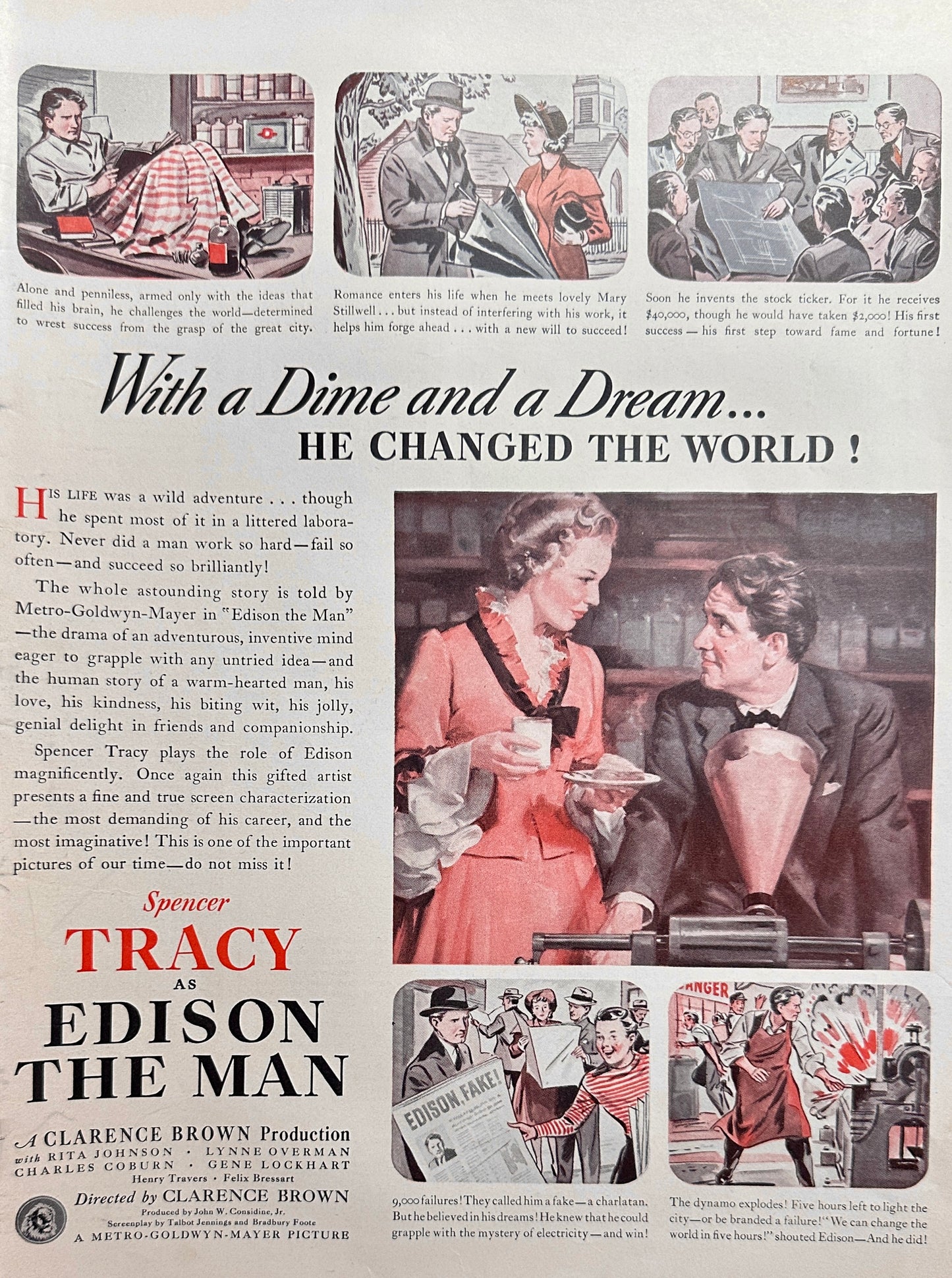 1940 Spencer Tracey in Edison the Man Vintage Ad #1556