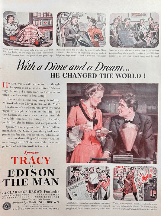 1940 Spencer Tracey in Edison the Man Vintage Ad #1556