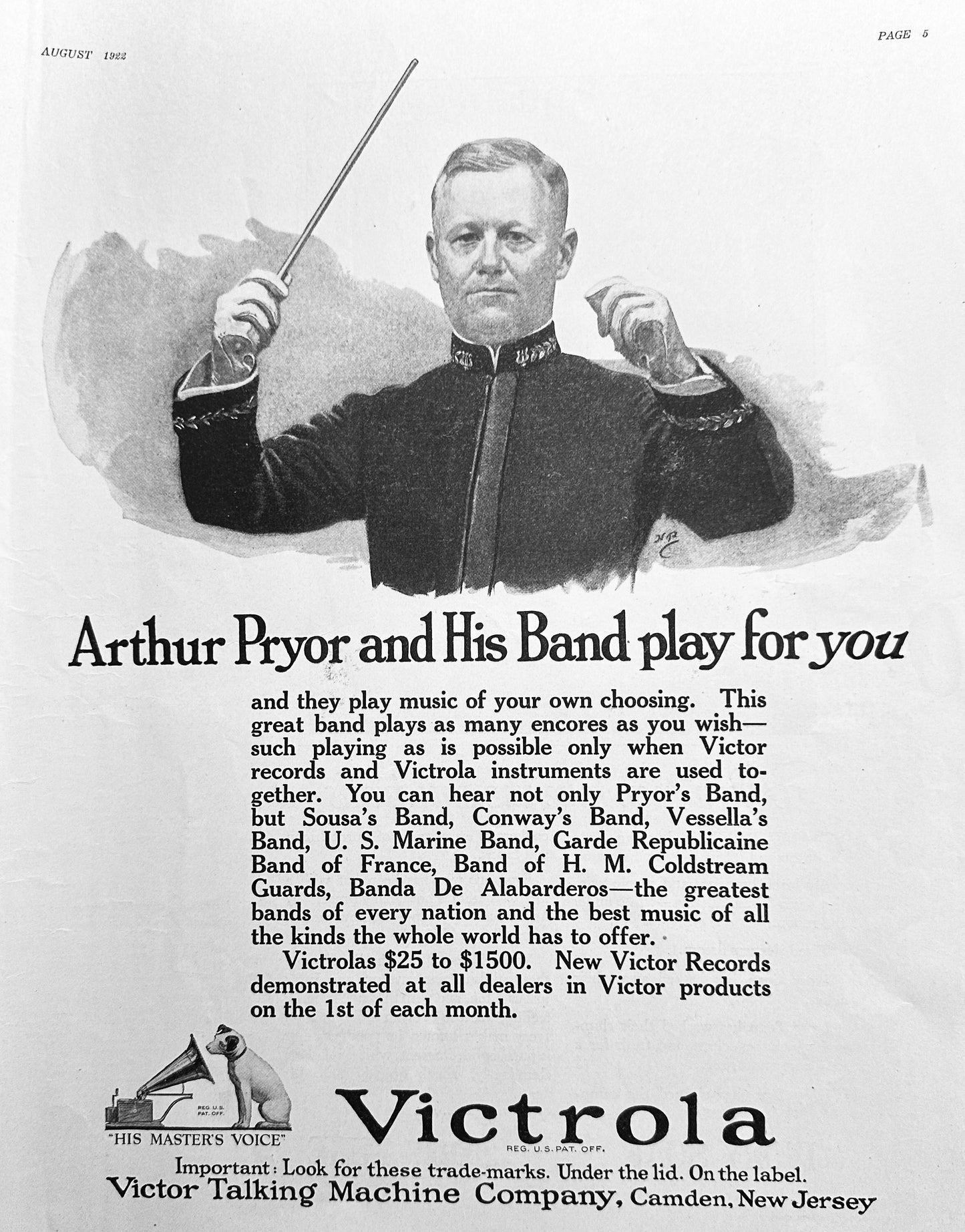 1922 Arthur Pryor & His Band Play on Victor Records Victor Talking Machine Ad #1557