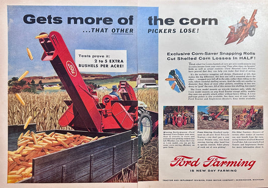 1956 (2-Page) Ford Corn Pickers Gets More per Acre Ad #N1196