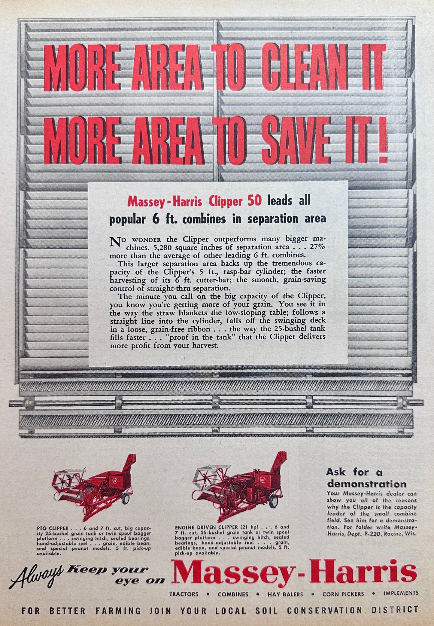 1956 Massey-Harris Clipper 50 Combine Vintage Ad #N1198