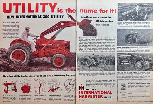 1956 (2-Page) International Harvester 300 Utility Tractor Vintage Ad #N1200