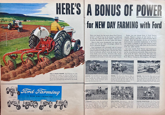 1956 (2-Page) Ford Farming Full 3-Plow Power Ad #N1201