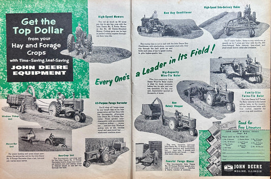 1956 (2-Page) John Deere Hay & Forage Crop Implements (10 shown) Ad#N1203