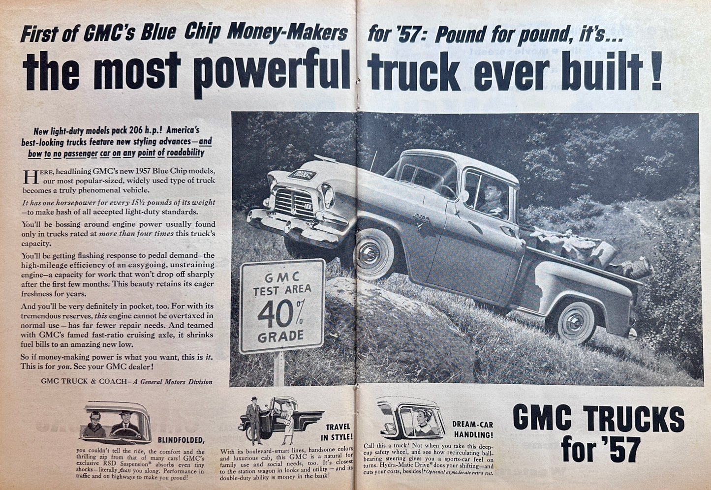 1956 (2-Page) GMC Blue Chip Pickup For 1957 Ad #A380